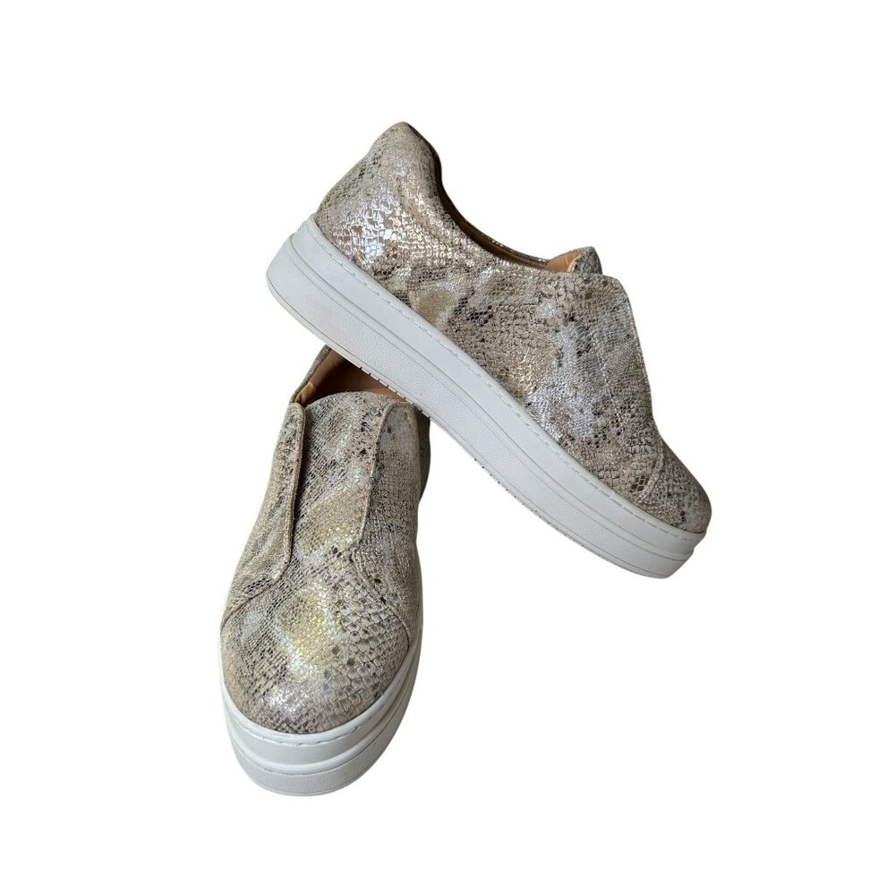 J Slides NYC Noel Metallic Snakeskin Print Leather Slip On Platform Sneaker Sz 9